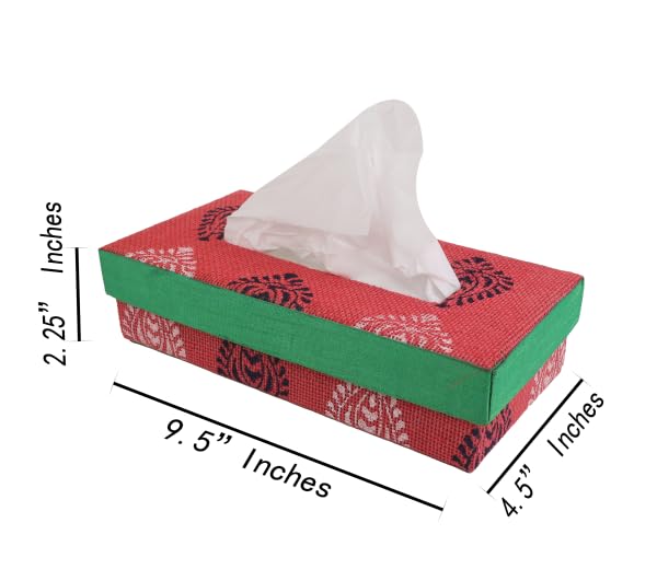 INDHA Tissue Box Jute Block Printed | Designer Hand Block Printed Tissue Box | Block Printed Design Tissue Box | Home Utility | Car Utility | Handmade | Gifting | Red Tissue Box | - Image 5