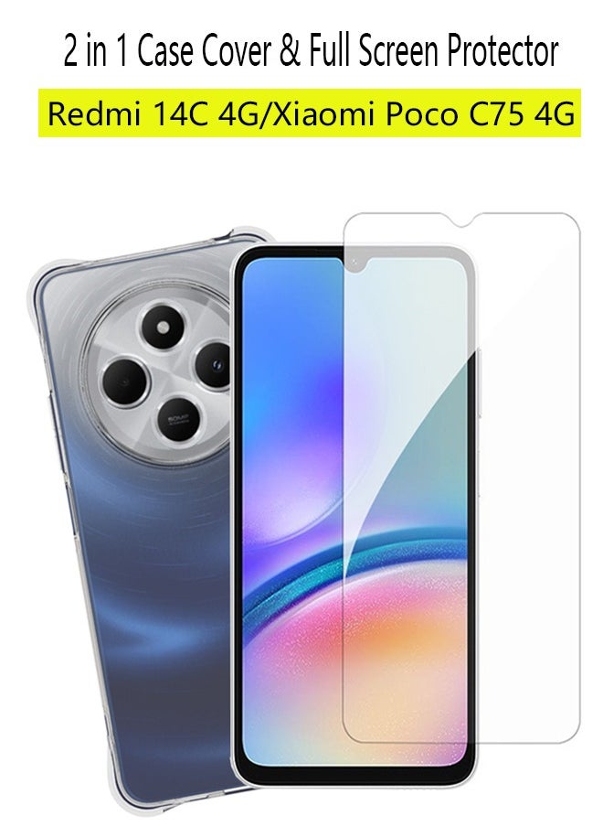 ماركة غير محددة 2 في 1 Redmi 14C 4G / الدخن بوكو C75 4G حالة الهاتف المحمول وشاشة فيلم واقية - صدمة واقية شفافة رقيقة جدا تبو حماية الهاتف المحمول حالة تغطية كاملة حساسة تعمل باللمس تشديد الزجاج فيلم واقية ، تنطبق على Redmi 14C 4G / الدخن POC0 C75 4G شفافة  - Image 1