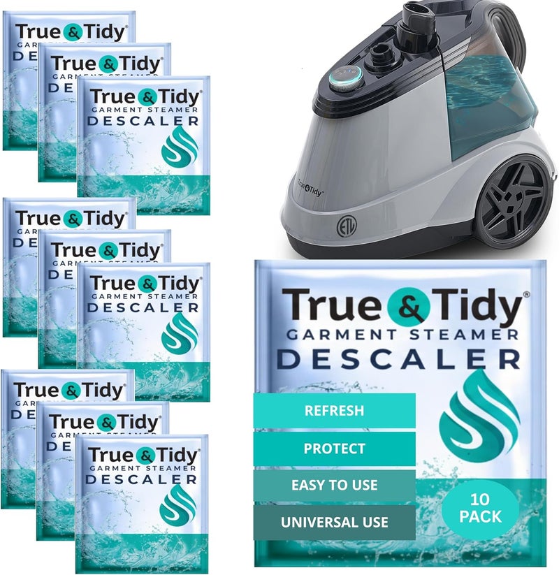 True & Tidy ® حزم مزيل الترسبات لبخار الملابس مزيل الكلس لإزالة الترسبات المعدنية والتراكمات، رائع للصيانة، متوافق مع أي علامة تجارية لبخار الملابس، 10 حزم - Image 1