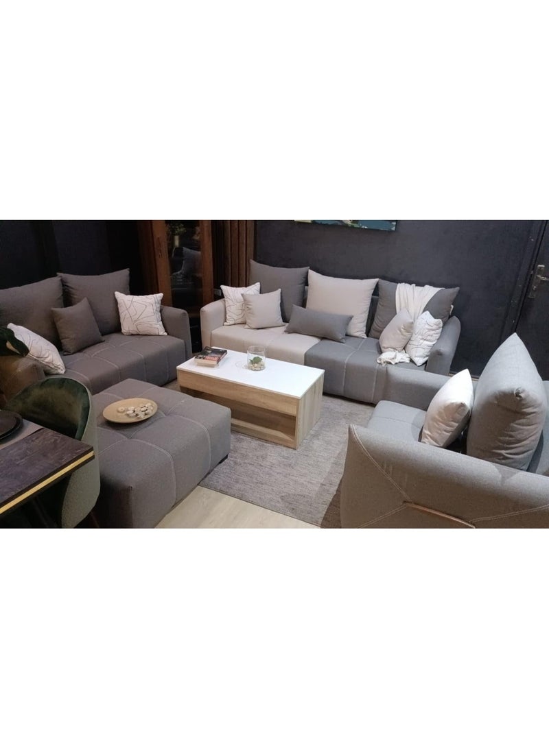 Modern Latino living room set - red beech wood, gray color