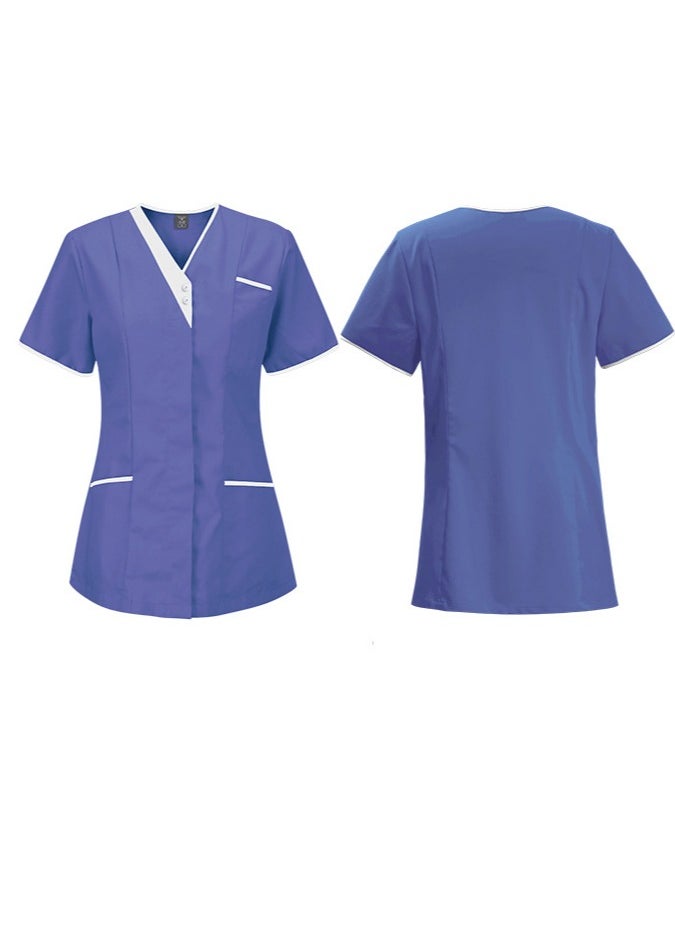 Gasin Short-sleeved shirt, doctor and nurse uniforms, cotton V-neck (shirt only), women's short-sleeved scrub, medical scrub  - Image 2