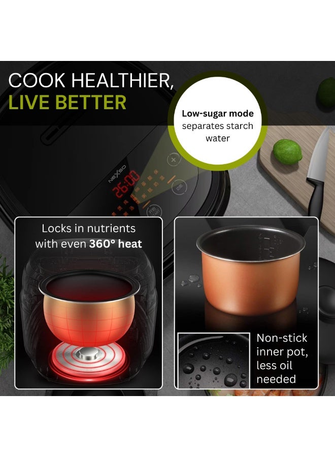Nexso Electric Rice Cooker 5 Litre with Multi-Cooking Functions, Non-Stick Inner Pot, One-Touch Operation, Steamer, Keep Warm, Timer & Preset Functions – Perfect for Cooking Rice, Porridge & More - Image 4