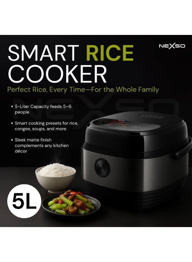 Nexso Electric Rice Cooker 5 Litre with Multi-Cooking Functions, Non-Stick Inner Pot, One-Touch Operation, Steamer, Keep Warm, Timer & Preset Functions – Perfect for Cooking Rice, Porridge & More - Image 2