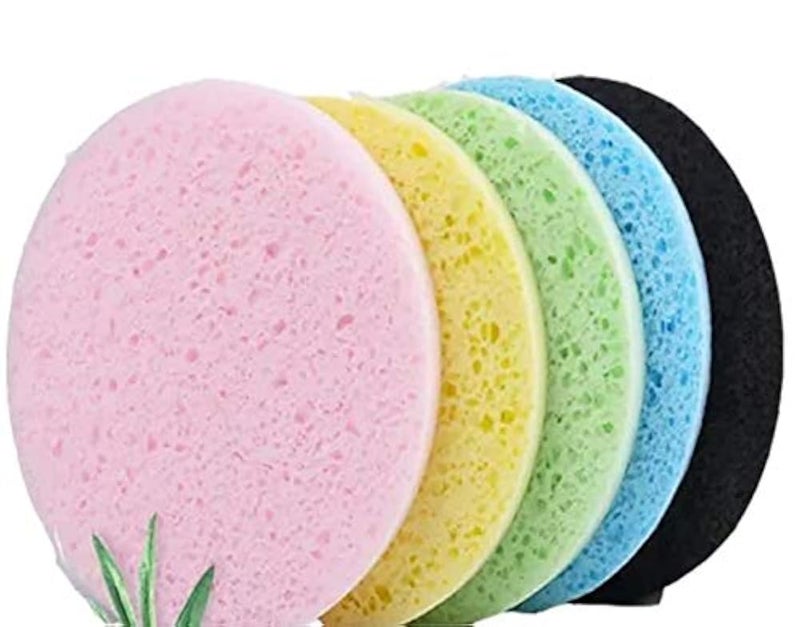 5PCS PVA Face Wash Sponge Cleansing Sponge Makeup Remover Sponge Bath Sponge Wood Pulp Hole Round Shape Soft Skin Care, Easy to Foam and Easy to Absorb - Image 1
