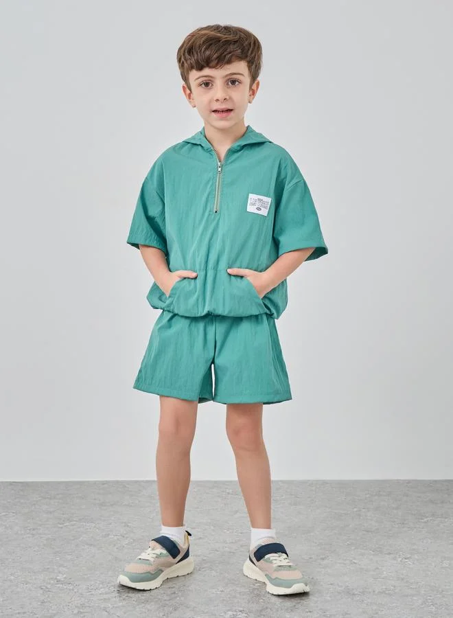 تايك تو Take Two Hooded Zip Front Pocket Detail Top and Shorts Set