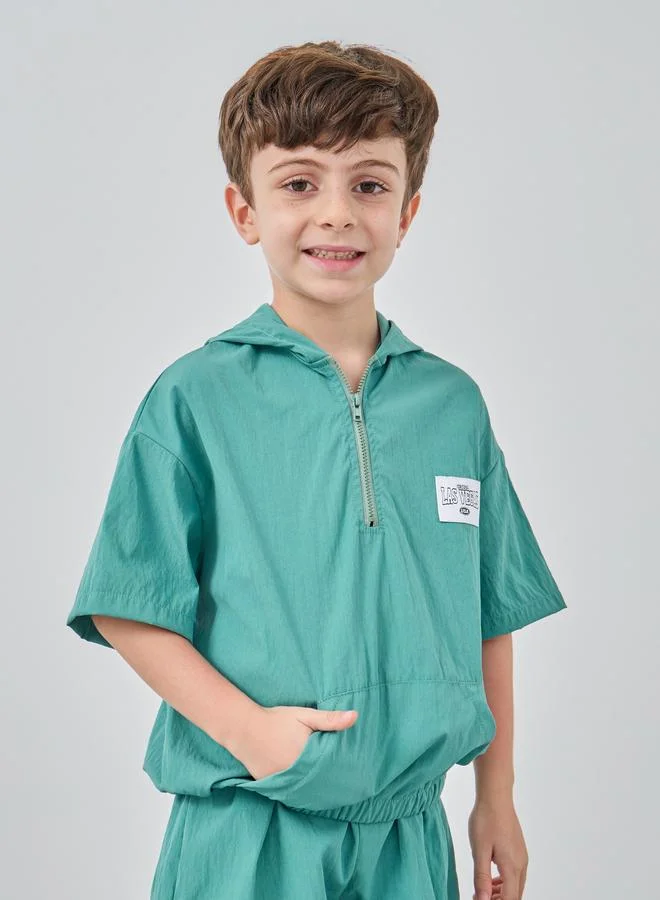 تايك تو Take Two Hooded Zip Front Pocket Detail Top and Shorts Set