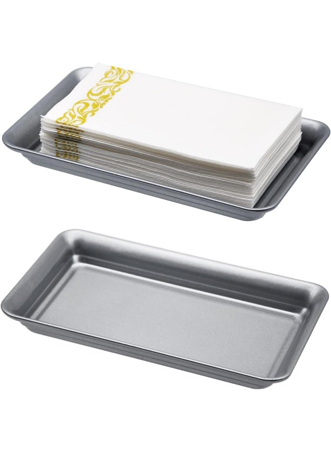 SheeChung Vintage Farmhouse Decor Metal Vanity Tray(2 Pack), Countertop Guest Hand Towel Storage Organizer Tray Dispenser, Sturdy Holder for Perfume, Cosmetics, Jewelry, Makeup Bathroom Organizer(Silver)  - Image 1