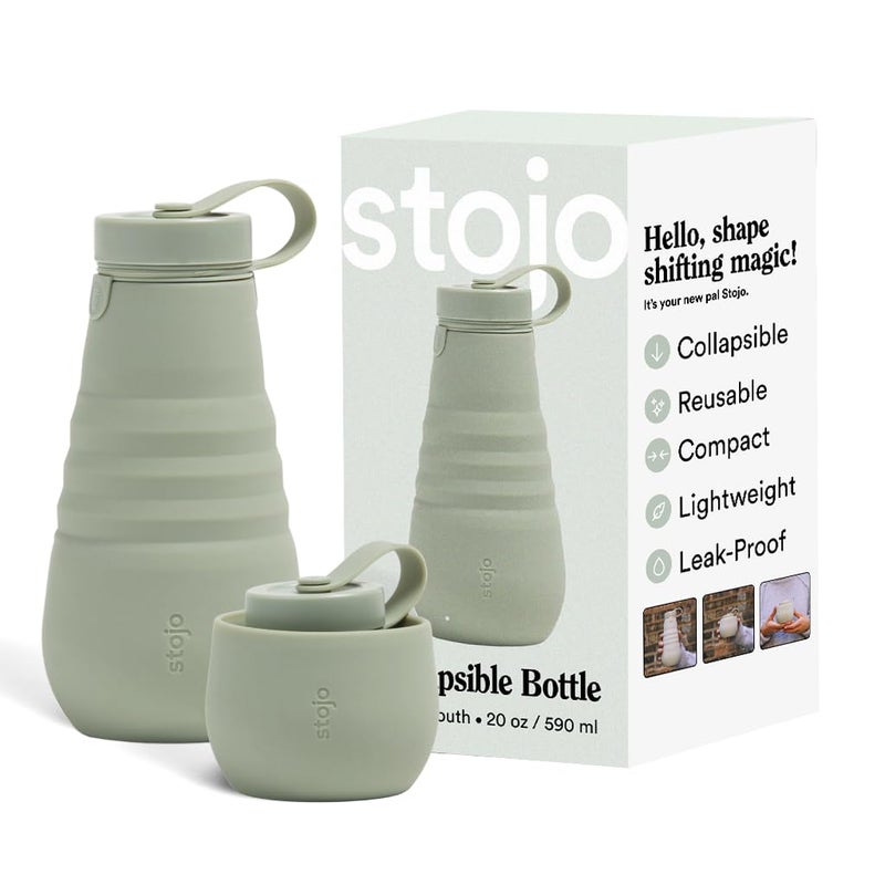 Stojo STOJO Collapsible Sports Water Bottle  LeakProof Reusable Silicone Travel Cup for Hot  Cold Drinks  Microwave  Dishwasher Safe  AS SEEN ON TODAY SHOW  Parent Sage 