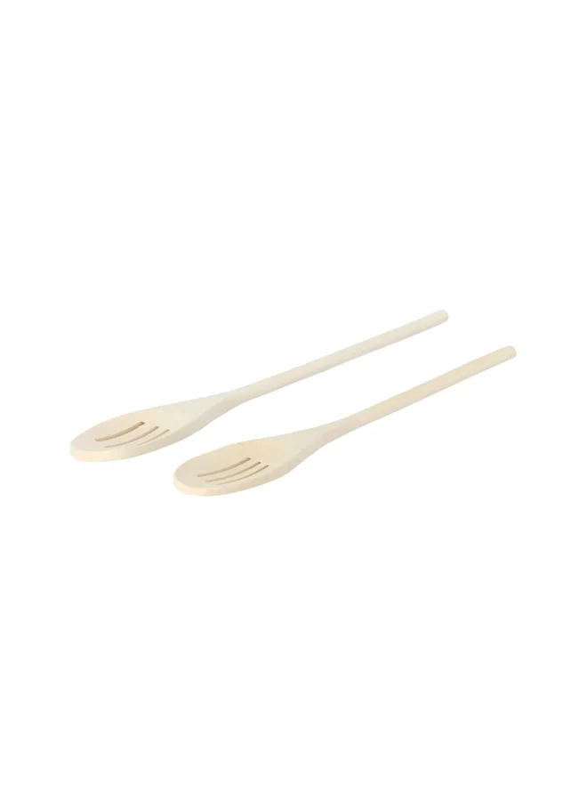 Chef Craft 2-Piece Elegant Design Wooden Slotted Spoon Beige 12/14inch 21322