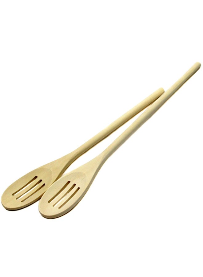 Chef Craft 2-Piece Elegant Design Wooden Slotted Spoon Beige 12/14inch 21322 - Image 3