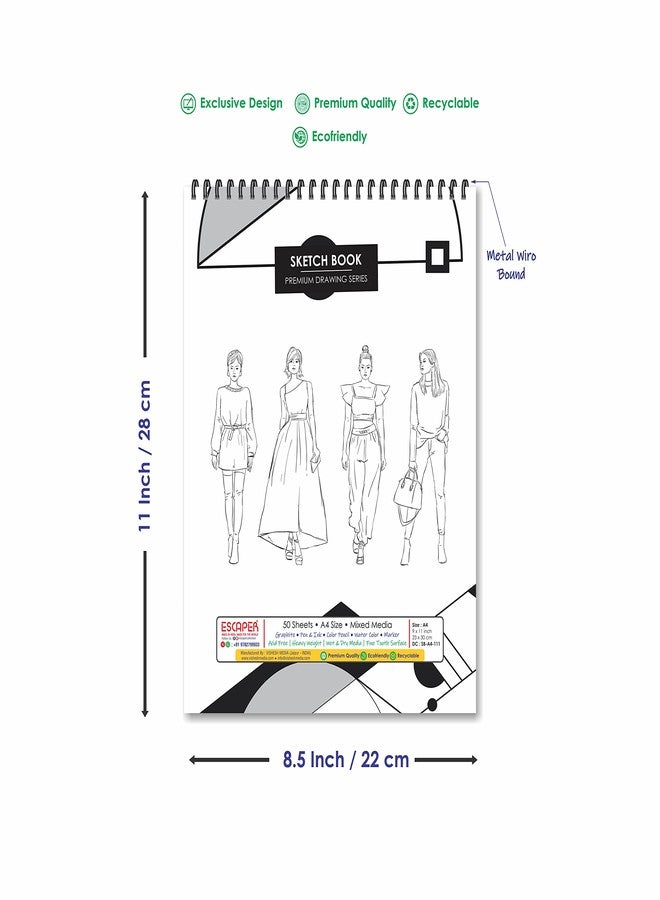 ESCAPER دفتر رسم أزياء ESCAPER - مقاس A4، 50 ورقة (100 صفحة) من ورق الفنانين الاحترافي لإبداعاتك الفنية - Image 4