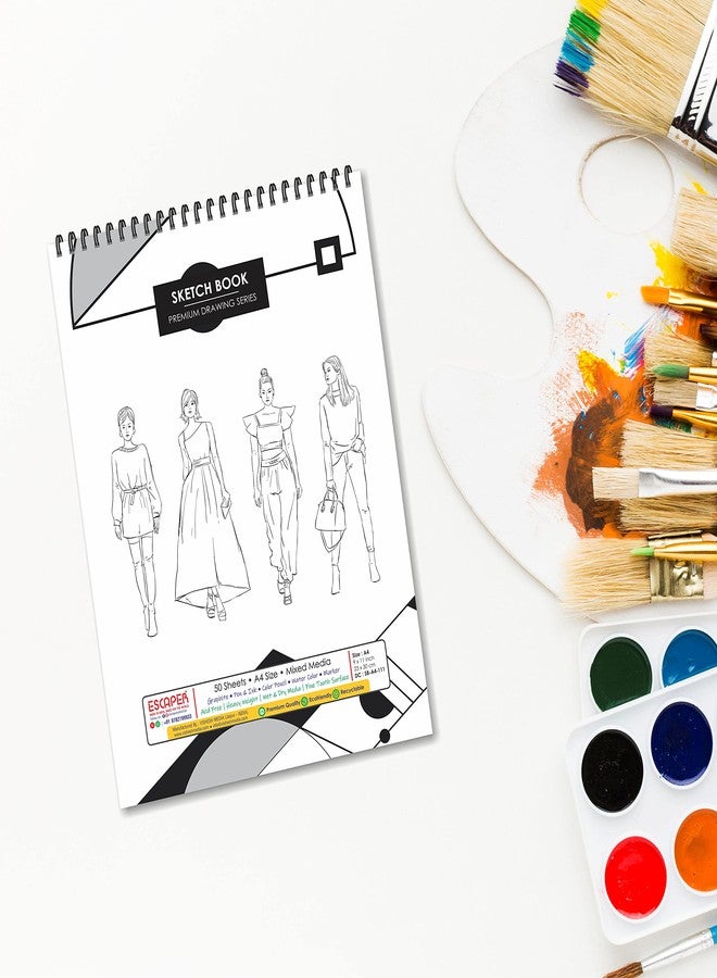 ESCAPER دفتر رسم أزياء ESCAPER - مقاس A4، 50 ورقة (100 صفحة) من ورق الفنانين الاحترافي لإبداعاتك الفنية - Image 3