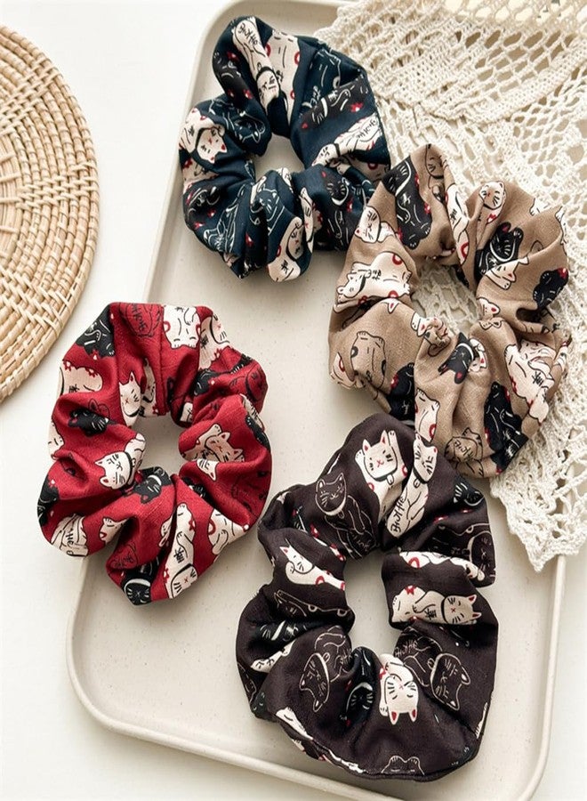 DINPREY 4 Pack Pet gifts Cat scrunchies for Girls Kids Hair Cute Hair Ties Accessories for Women Chiffion Cartoons Scrunchy Hair Bands - Image 2