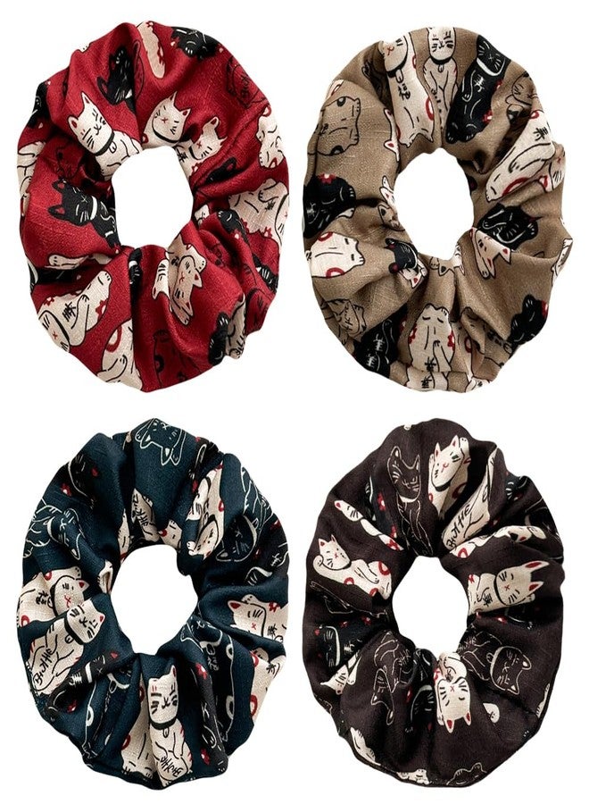 DINPREY 4 Pack Pet gifts Cat scrunchies for Girls Kids Hair Cute Hair Ties Accessories for Women Chiffion Cartoons Scrunchy Hair Bands - Image 1