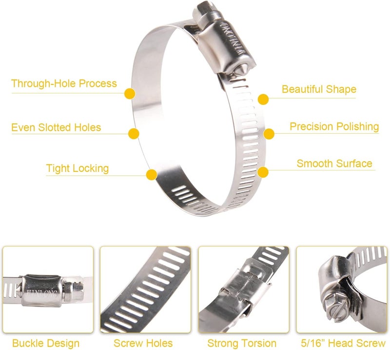 WIN-LONG Stainless Steel 2.5'' Hose Clamps, 10PK SAE 40 Worm Gear Hose Clamps Adjustable 2 Inch-3 Inch (51-76mm) for Automotive Plumbing, 2 1/2'', 2 3/4’’, 2 1/4'' Hose Clamps - Image 4