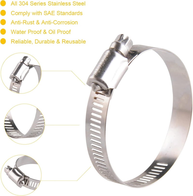WIN-LONG Stainless Steel 2.5'' Hose Clamps, 10PK SAE 40 Worm Gear Hose Clamps Adjustable 2 Inch-3 Inch (51-76mm) for Automotive Plumbing, 2 1/2'', 2 3/4’’, 2 1/4'' Hose Clamps - Image 3