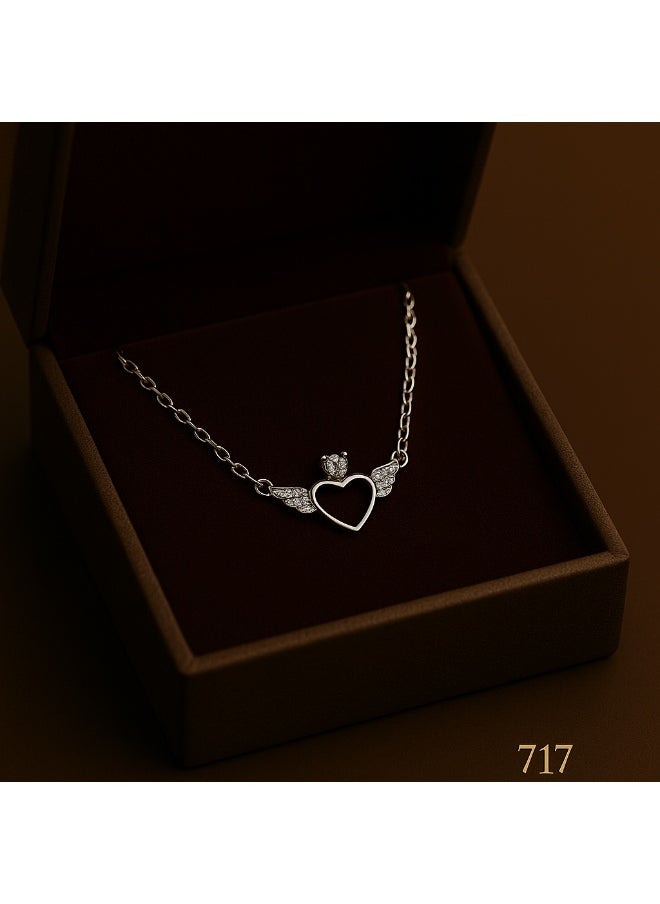 3Diamonds Women's Necklace with Heart and Wing Pendant – Platinum Plated – 3 Diamonds Brand  - Image 1