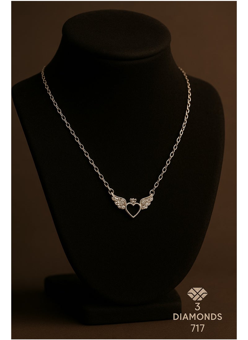 3Diamonds Women's Necklace with Heart and Wing Pendant – Platinum Plated – 3 Diamonds Brand  - Image 3