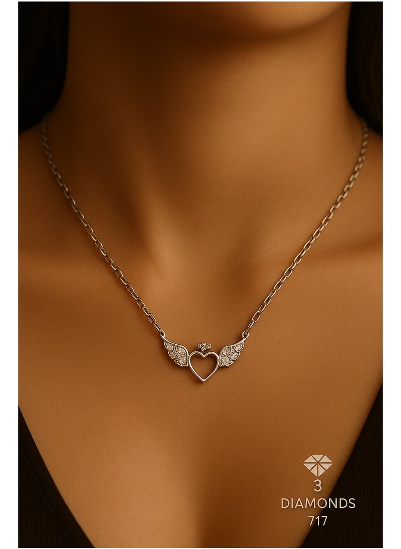 3Diamonds Women's Necklace with Heart and Wing Pendant – Platinum Plated – 3 Diamonds Brand  - Image 2