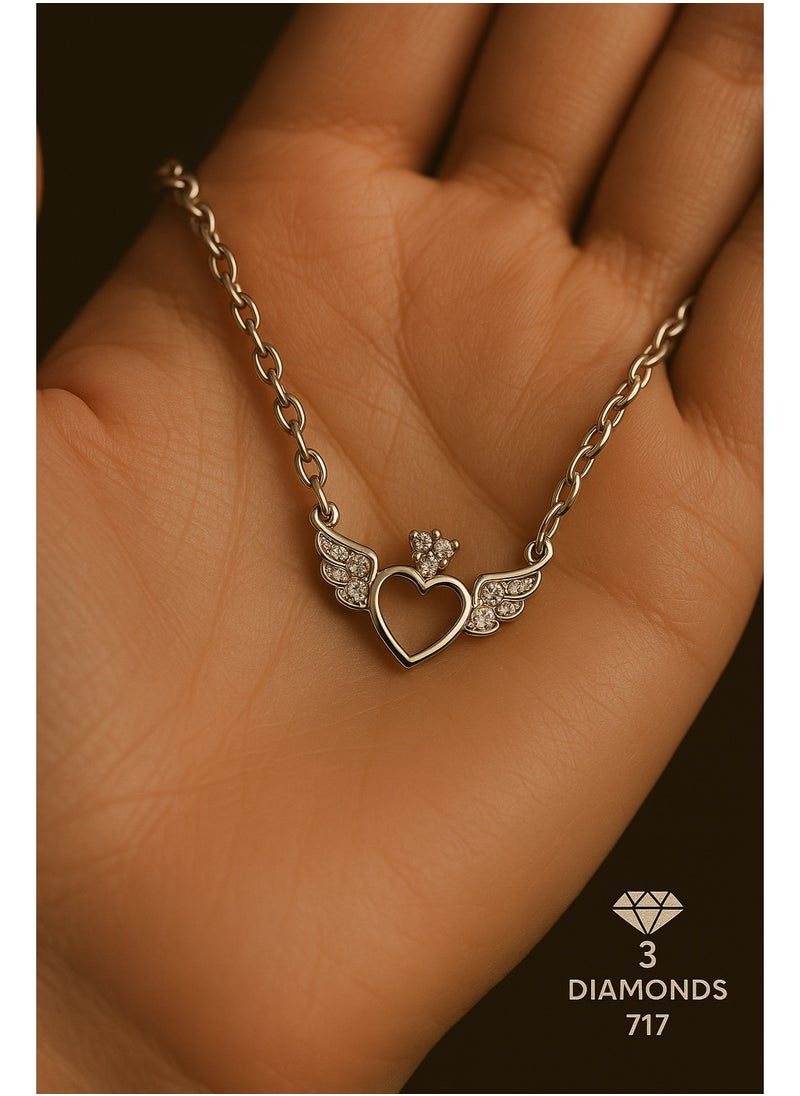 3Diamonds Women's Necklace with Heart and Wing Pendant – Platinum Plated – 3 Diamonds Brand  - Image 4