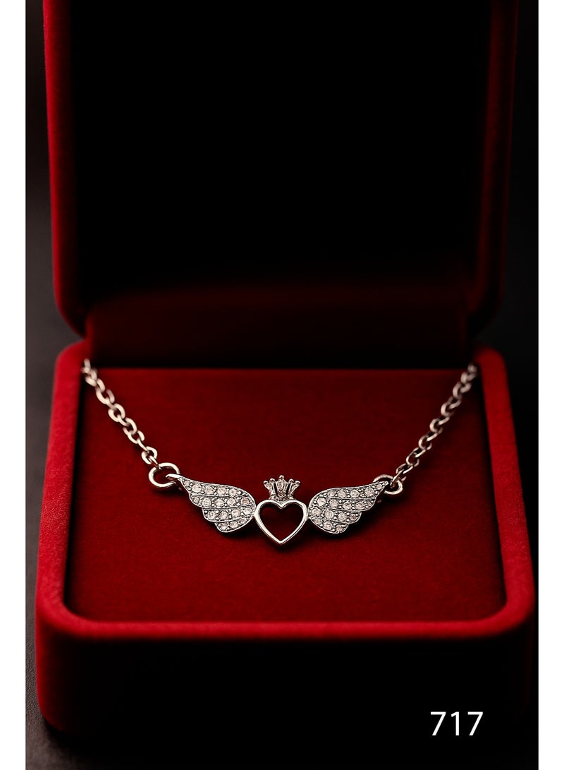 3Diamonds Women's Necklace with Heart and Wing Pendant – Platinum Plated – 3 Diamonds Brand - Image 1