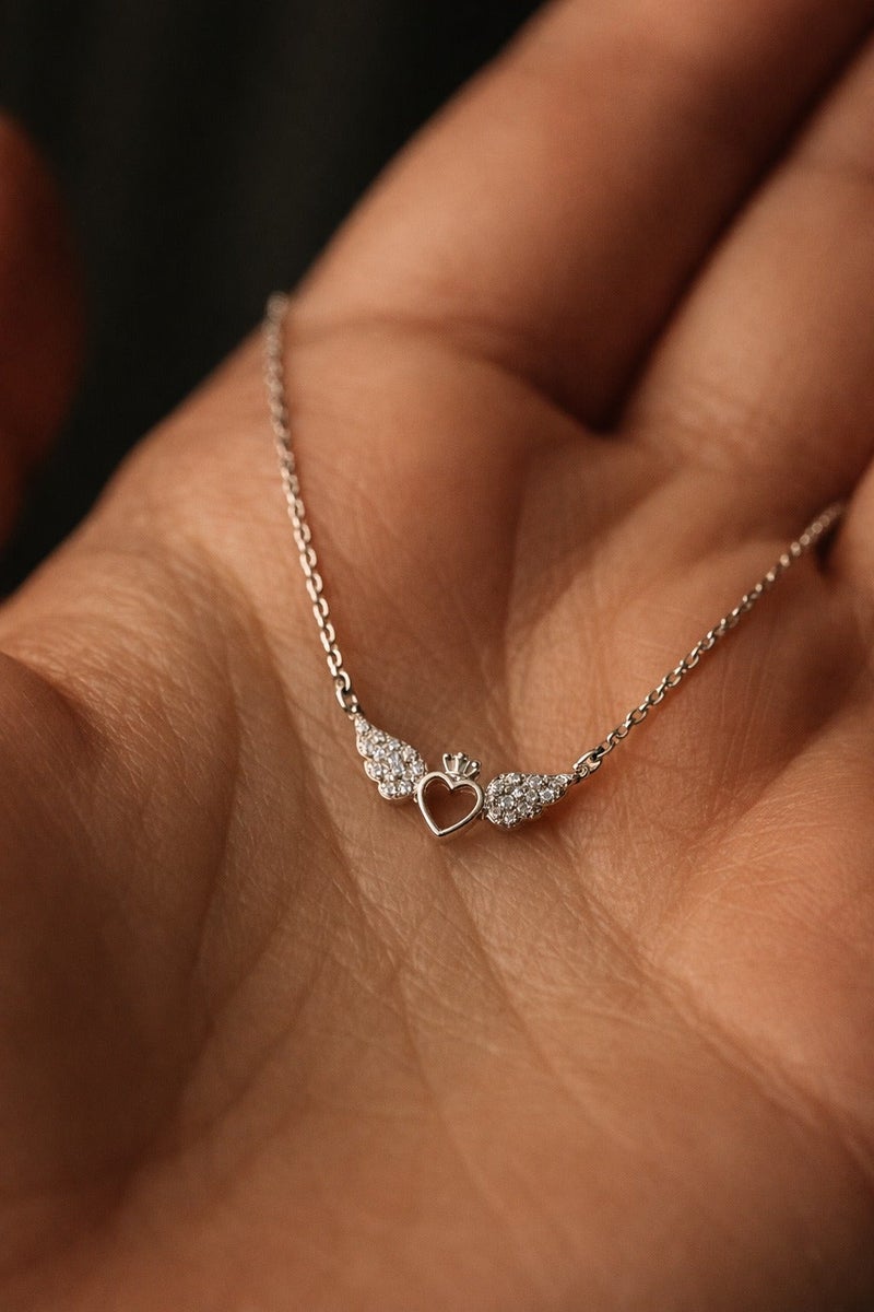3Diamonds Heart & Wing Necklace for Women, Platinum Plated Romantic Gift Pendant - Image 3