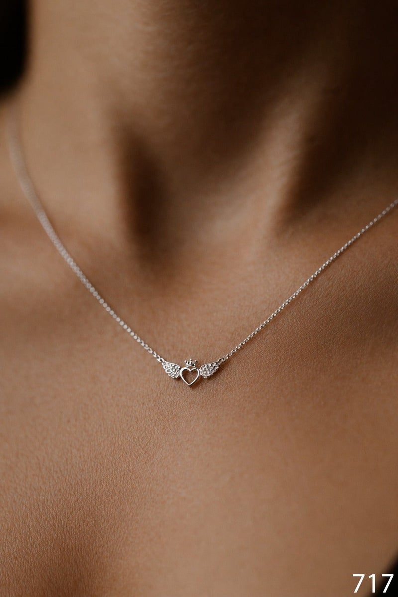 3Diamonds Heart & Wing Necklace for Women, Platinum Plated Romantic Gift Pendant - Image 1