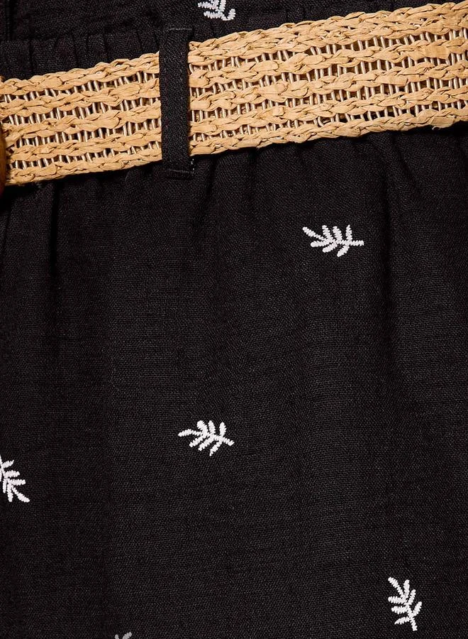 Splash FAV Mid Rise Leaf Embroidered Belted Wide Leg Trousers