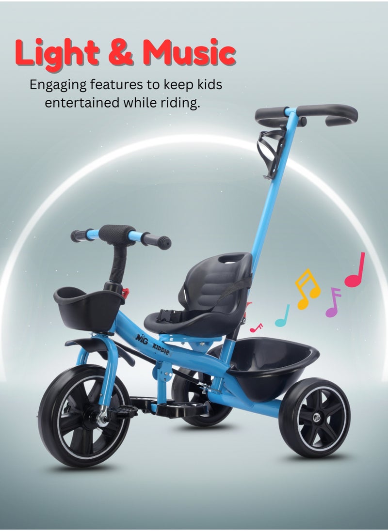 MG - Kids 2-in-1 Parental Push Handle Bike | 3-Wheel Toddler Bike with Front Basket & Rear Storage| Safety Belt | Anti-Slip Pedals | Sturdy Steel Frame | Fun Ride-On Toy For 1-5 Years - Image 1