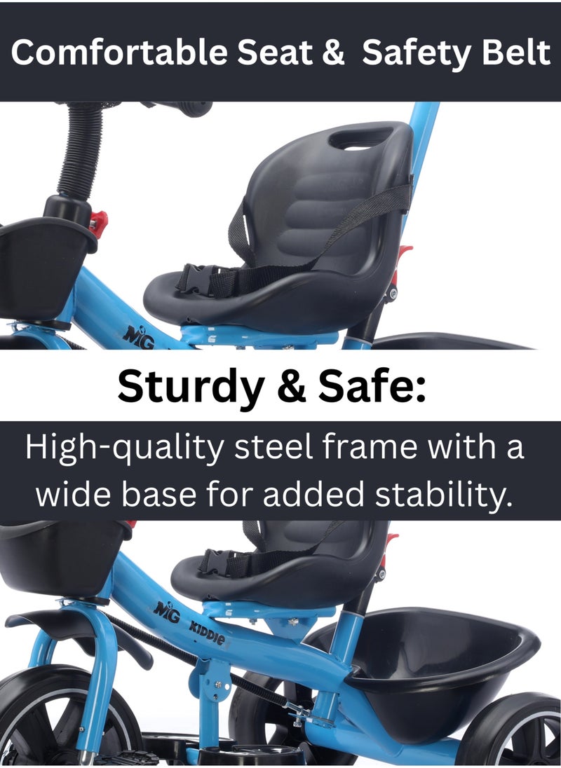 MG - Kids 2-in-1 Parental Push Handle Bike | 3-Wheel Toddler Bike with Front Basket & Rear Storage| Safety Belt | Anti-Slip Pedals | Sturdy Steel Frame | Fun Ride-On Toy For 1-5 Years - Image 1