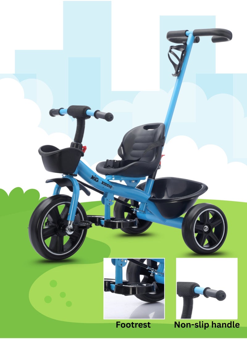 MG - Kids 2-in-1 Parental Push Handle Bike | 3-Wheel Toddler Bike with Front Basket & Rear Storage| Safety Belt | Anti-Slip Pedals | Sturdy Steel Frame | Fun Ride-On Toy For 1-5 Years - Image 1