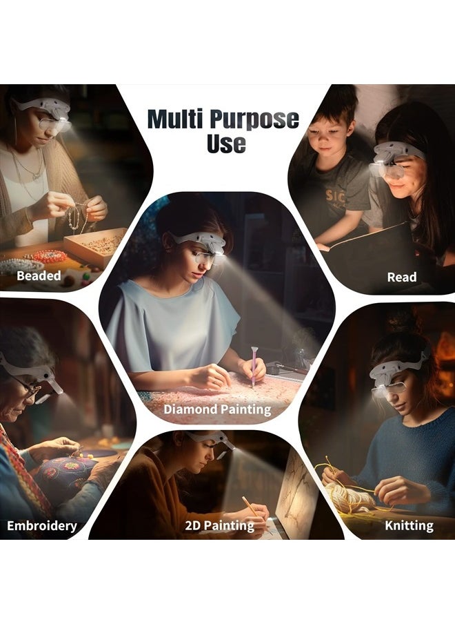 ARTDOT Magnifying Glasses with Light for Diamond Art Kits,5 Replaceable Lenses for Magnifier with 4 LED Lights and Adjustable Brightness for Diamond Painting Accessories and Reading Close Work  - Image 4