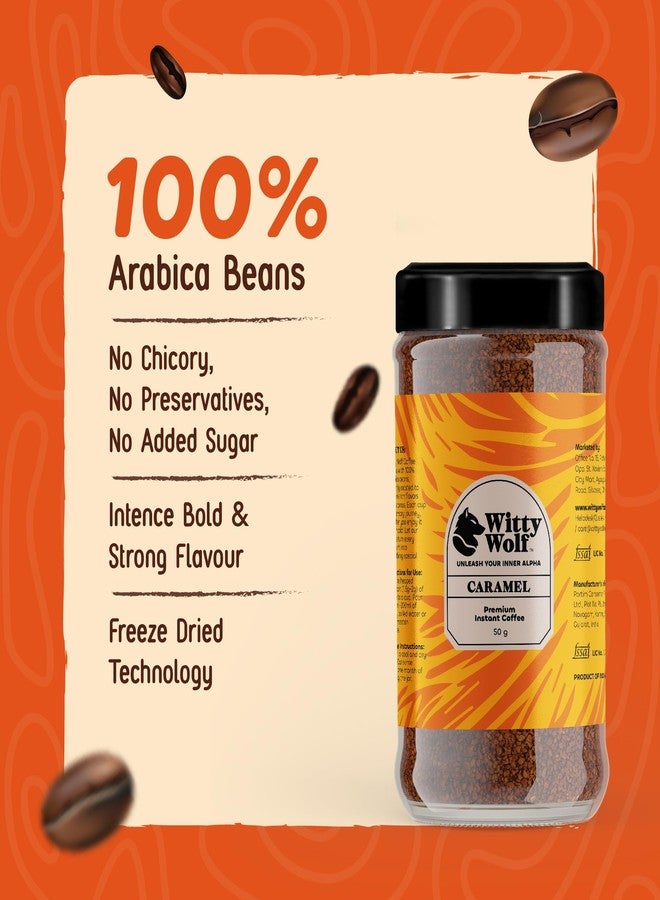 Witty Wolf Premium Caramel & Espresso Instant Flavored Coffee Combo (50gm + 50gm) | Espresso, Latte & Cappuccino | Hot & Cold Coffee (Pack of 2) - Image 4