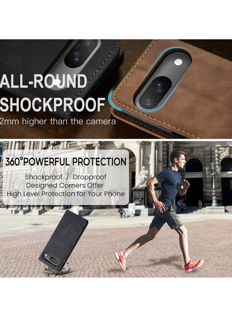 كيس مي جراب جلدي جراب حماية قابل للطي مع مسند مغناطيسي وفتحات للبطاقات جوجل بيكسل 9/9 برو - اسود - Image 2