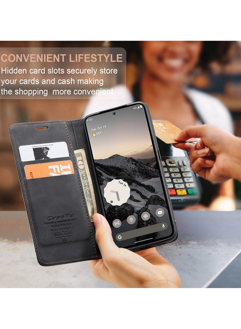 كيس مي جراب جلدي جراب حماية قابل للطي مع مسند مغناطيسي وفتحات للبطاقات جوجل بيكسل 9/9 برو - اسود - Image 3