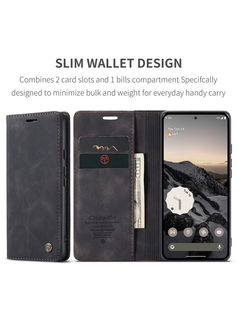 كيس مي جراب جلدي جراب حماية قابل للطي مع مسند مغناطيسي وفتحات للبطاقات جوجل بيكسل 9/9 برو - اسود - Image 5