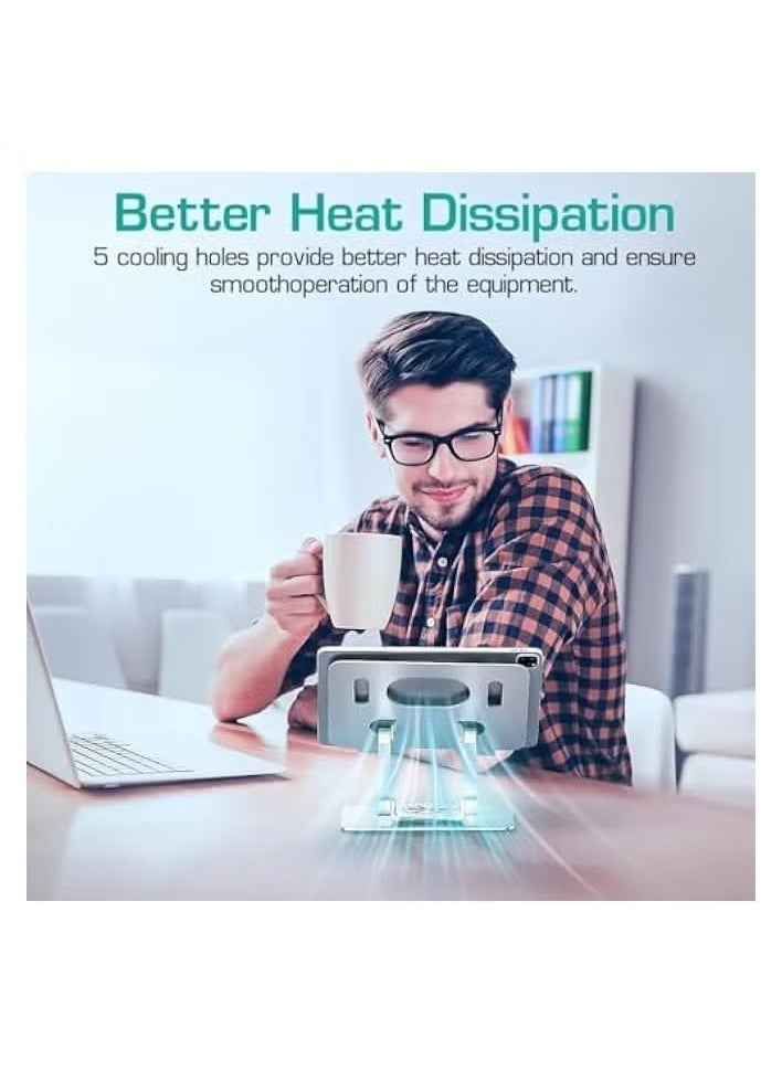 DUSALA iPad Stand Aluminum Foldable Tablet Stand with Adjustable Height and 360° Rotatable Base – Premium Metal Desk Tablet Riser Compatible with 5.8 to 12.9 Inches Tablets Including iPad Pro, iPad Air, Samsung Galaxy Tab, and More – White Color for Stylish Workspace - Image 3