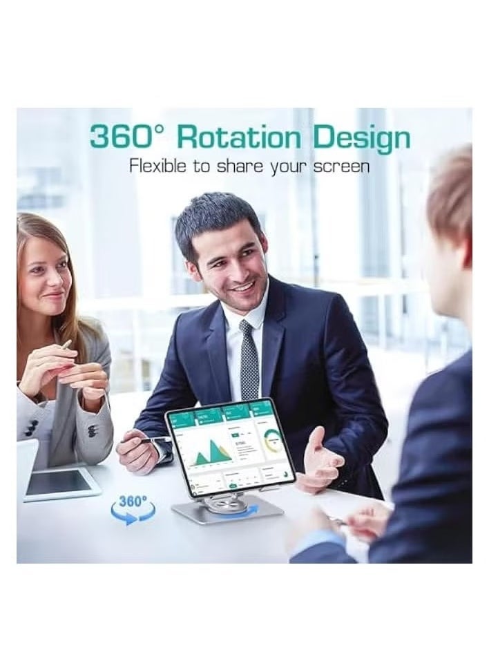 DUSALA iPad Stand Aluminum Foldable Tablet Stand with Adjustable Height and 360° Rotatable Base – Premium Metal Desk Tablet Riser Compatible with 5.8 to 12.9 Inches Tablets Including iPad Pro, iPad Air, Samsung Galaxy Tab, and More – White Color for Stylish Workspace - Image 2