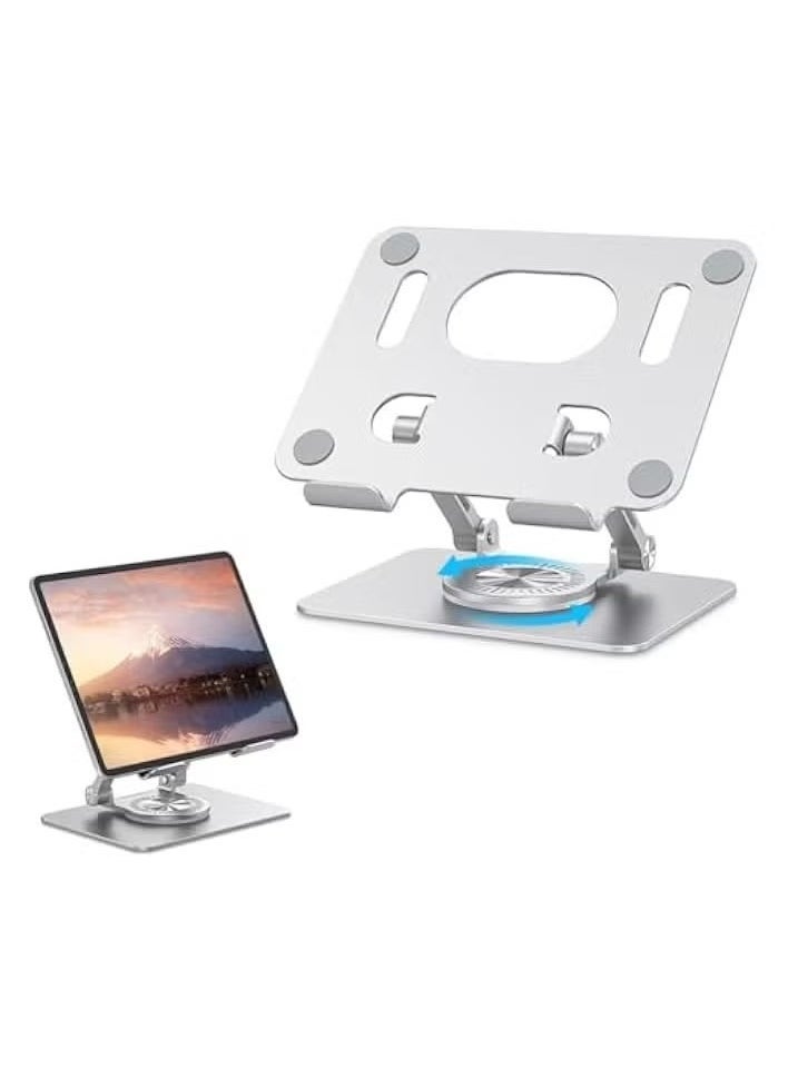 DUSALA iPad Stand Aluminum Foldable Tablet Stand with Adjustable Height and 360° Rotatable Base – Premium Metal Desk Tablet Riser Compatible with 5.8 to 12.9 Inches Tablets Including iPad Pro, iPad Air, Samsung Galaxy Tab, and More – White Color for Stylish Workspace - Image 1