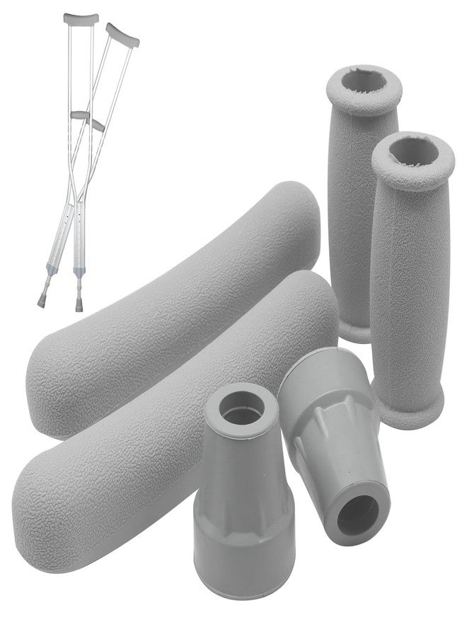 Bcautay Replacement Crutch Pads 6 Pieces Crutch Accessory Replacement Kit with Armpits Hand Grips Covers Crutch Hand Grip and Crutch Tips for Standard Aluminum Crutches (Gray) - Image 1