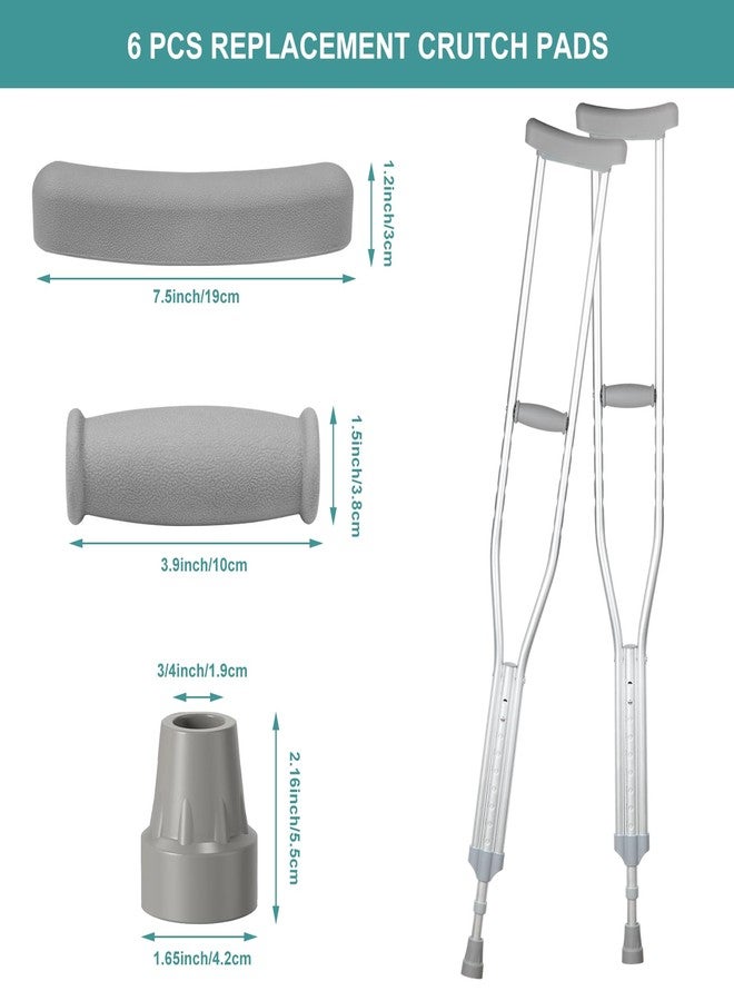 Bcautay Replacement Crutch Pads 6 Pieces Crutch Accessory Replacement Kit with Armpits Hand Grips Covers Crutch Hand Grip and Crutch Tips for Standard Aluminum Crutches (Gray) - Image 2
