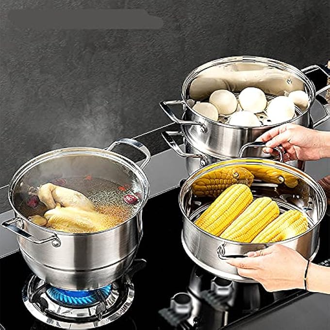 قدر بخار، قدر بخار، قدر حساء، قدر طبخ منزلي من الفولاذ المقاوم للصدأ، قدر حساء غاز، موقد غاز/26 سم، 32 سم - Image 2