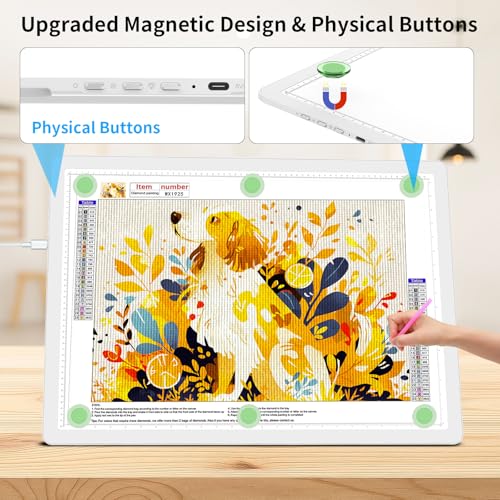 TOHETO A2 Light Pad 25.2''x18.4'', Large Magnetic LED Light Board for Diamond Painting, 3-Color Modes Light Box for Tracing, 6-Level & Stepless Dimmerable Diamond Art Light Table for Drawing,Sketching - Image 3