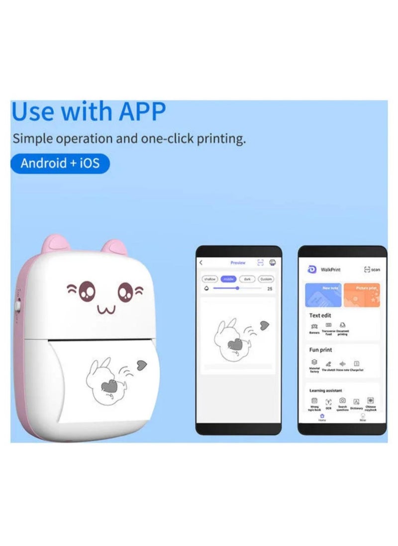 Generic - Mini Printer,Portable Labler Maker with 5 adhesive Sticker Paper, Bluetooth Sticker Printer Wireless Inkless printer Compatible with iOS/Android for Study Notes Journal,Memo,Photo,Lists,QR,Adress - Image 1