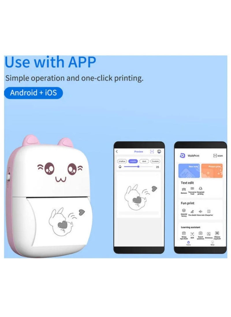 Generic - Mini Printer,Portable Labler Maker with 5 adhesive Sticker Paper, Bluetooth Sticker Printer Wireless Inkless printer Compatible with iOS/Android for Study Notes Journal,Memo,Photo,Lists,QR,Adress - Image 1