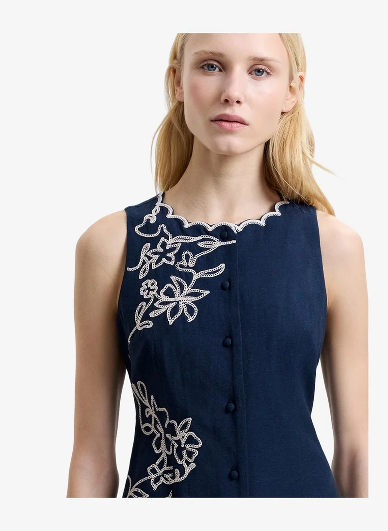 French Connection  Women's New Navy/Porcelain Calissa Cotton Blend Mini Dress for Women | Best Price UAE