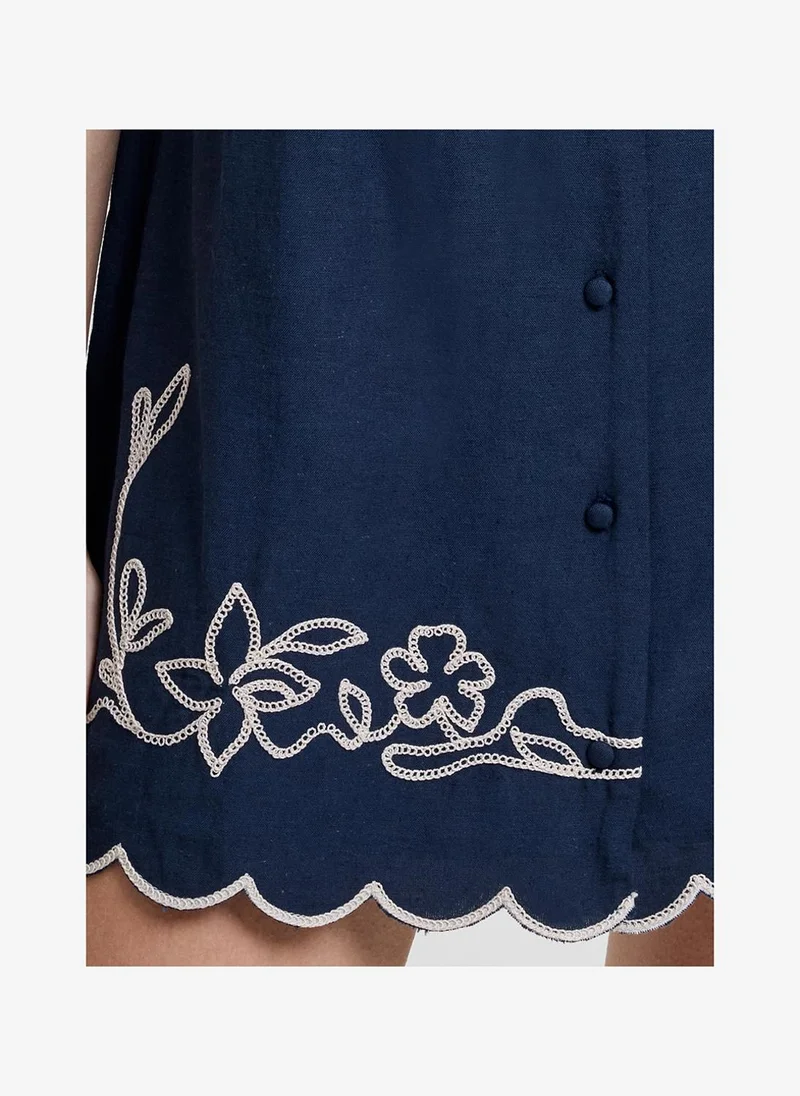 French Connection  Women's New Navy/Porcelain Calissa Cotton Blend Mini Dress for Women | Best Price UAE
