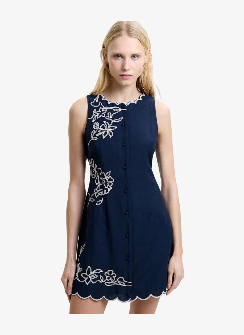 French Connection  Women's New Navy/Porcelain Calissa Cotton Blend Mini Dress for Women | Best Price UAE