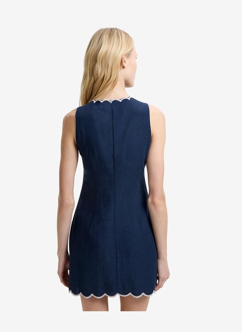 French Connection Women's New Navy/Porcelain Calissa Cotton Blend Mini Dress - Image 3