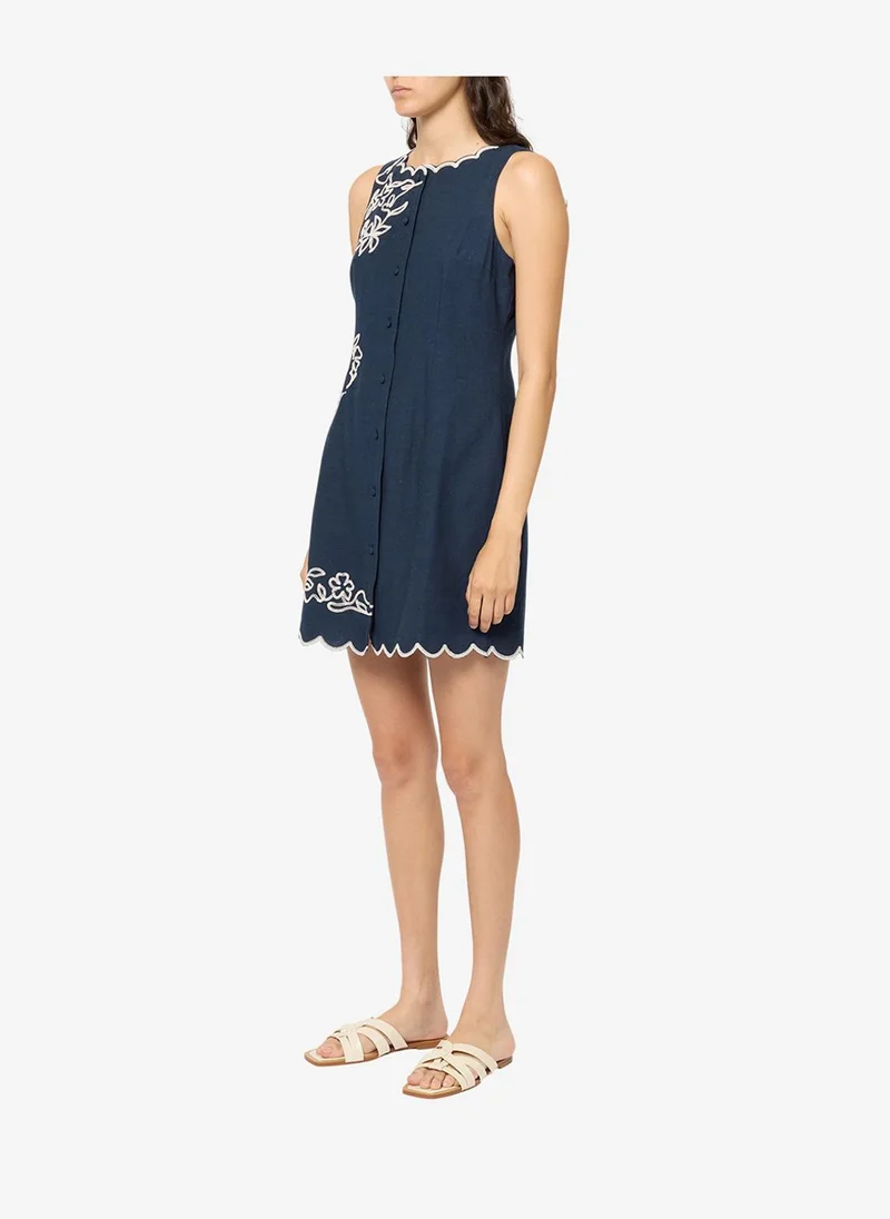 French Connection  Women's New Navy/Porcelain Calissa Cotton Blend Mini Dress for Women | Best Price UAE